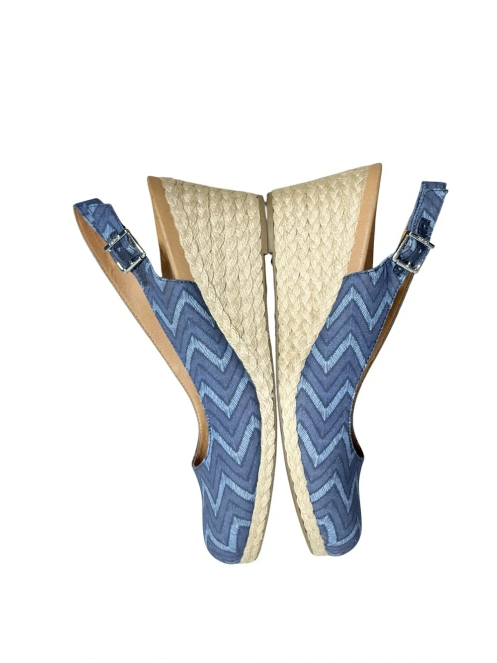 Vionic Coralina Slingback Espadrille Wedge Shoes Navy Blue Chevron Women Size 10